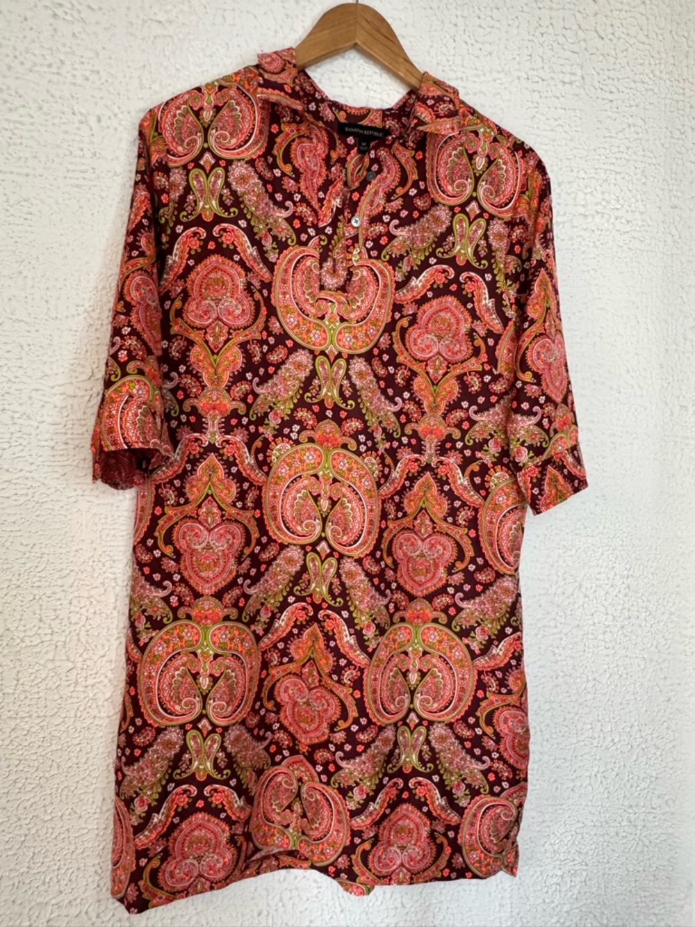 Banana Republic Paisley Button-Down Shirt - Red, Pink, Green